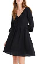Women's Madewell Moonblossom Ruffle Sleeve Silk Dress - Black