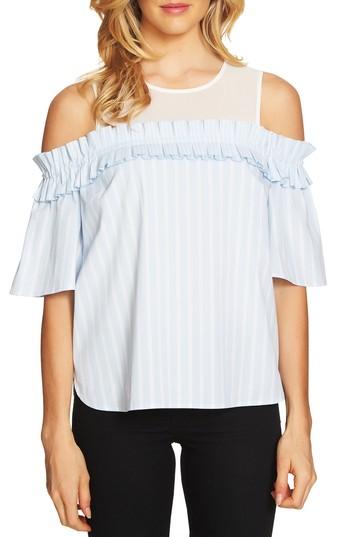 Women's Cece Chiffon Yoke Cold Shoulder Stripe Top