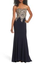 Women's Xscape Corset Back Embellished Strapless Gown - Blue