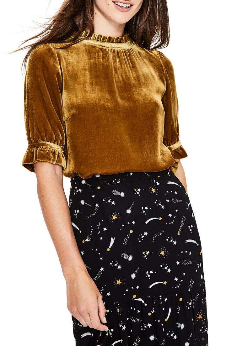 Women's Boden Adora Velvet Frill Top - Yellow