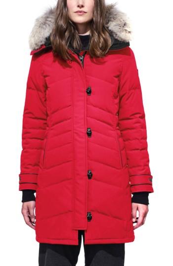 Women's Canada Goose 'lorette' Hooded Down Parka With Genuine Coyote Fur Trim - Red