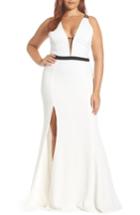 Women's Dress The Population Lana Plunging Strappy Shoulder Gown, Size - White