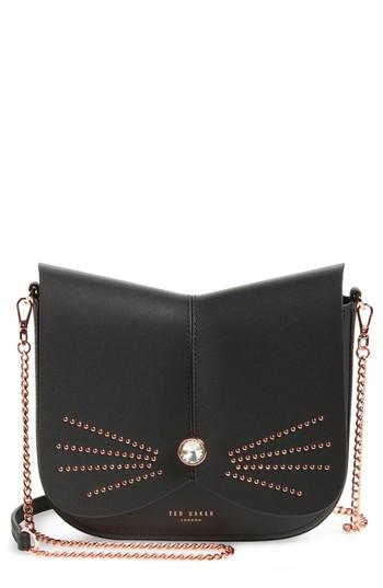 Ted Baker London Chriiss Cat Stud Leather Crossbody Bag - Black