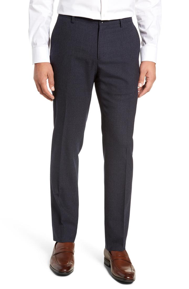 Men's Nordstrom Signature Trim Fit Flat Front Solid Wool Trousers - Blue