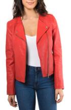Women's Bagatelle Leather Biker Jacket - Red