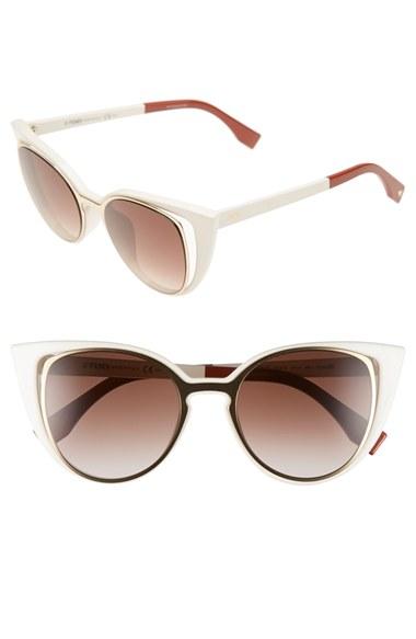 Women's Fendi 51mm Cat Eye Sunglasses - Gold/ White