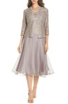 Women's Alex Evenings Lace Bodice Tea Length Dress With Jacket - Grey