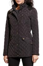 Women's Lauren Ralph Lauren Faux Leather Trim Quilted Coat - Black