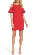 Women's Chetta B Ruffle Cold Shoulder Shift Dress - Red