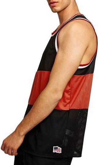 Men's Topman Liam Classic Fit Colorblocked Mesh Tank - Red