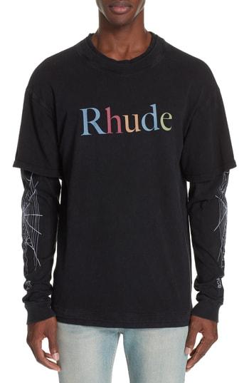Men's Rhude Graphic Google Long Sleeve T-shirt - Black