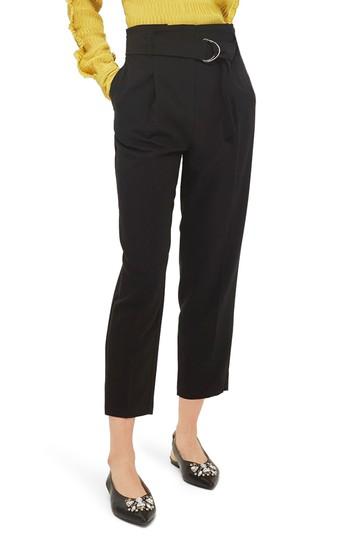 Women's Topshop Belted Paperbag Peg Trousers Us (fits Like 0) - Black