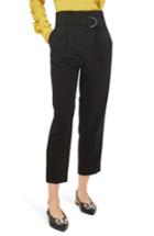 Women's Topshop Belted Paperbag Peg Trousers Us (fits Like 0) - Black