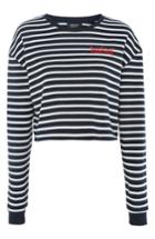 Women's Topshop Forever Stripe Crop Sweatshirt Us (fits Like 0) - Blue