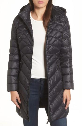Women's Halogen Hooded Down Puffer Jacket - Black