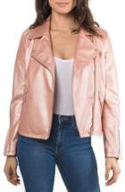 Women's Bagatelle Metallic Faux Leather Biker Jacket - Pink