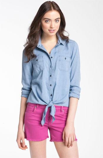 Sandra Ingrish Tie Front Shirt Chambray Medium