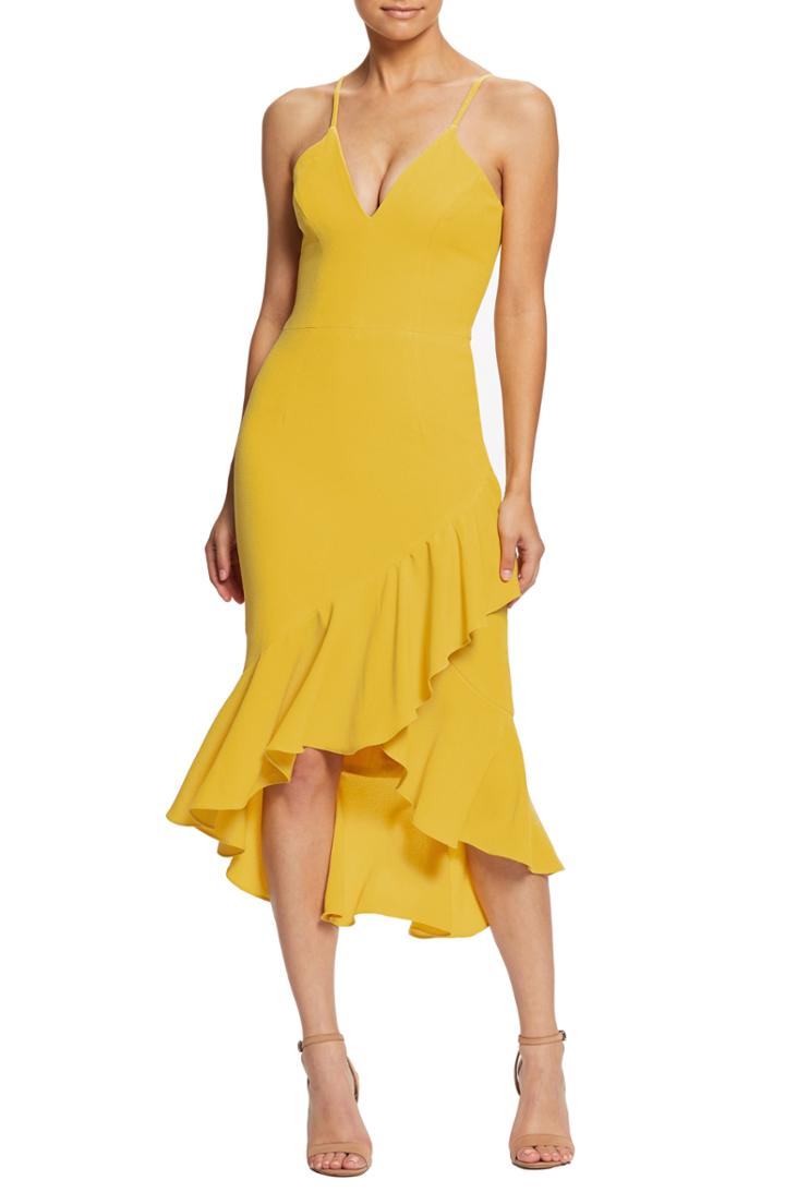Women's Dress The Population Wendy High/low Ruffle Cocktail Dress, Size - Yellow