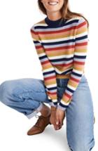 Women's Madewell Stripe Mock Neck Pullover Sweater - Blue