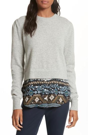 Women's Veronica Beard Jenson Layered Hem Cashmere Sweater - Grey