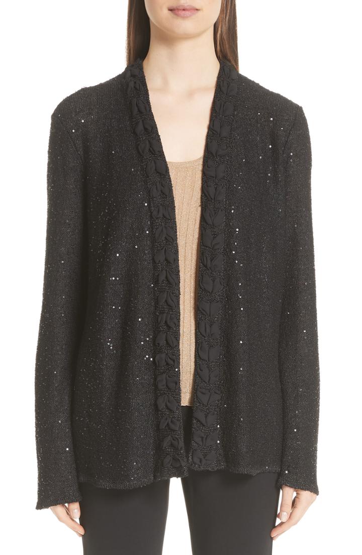 Women's Emporio Armani Sequin Knit Cardigan Us / 40 It - Black