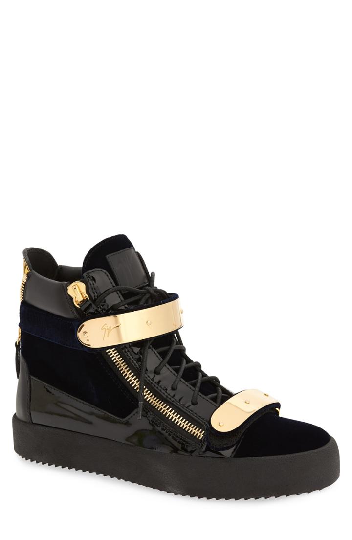 Men's Guiseppe Zanotti Gold Bar High Top Sneaker Us / 41eu - Blue
