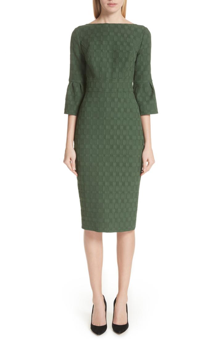 Women's Lela Rose Flutter Sleeve Stretch Jacquard Sheath Dress