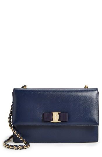 Salvatore Ferragamo Saffiano Leather Shoulder Bag - Blue