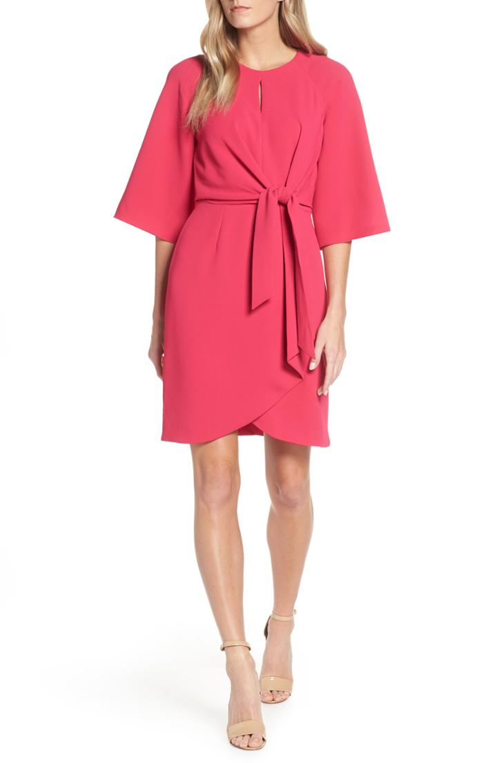 Women's Tahari Tie Front Crepe Sheath Dress - Pink