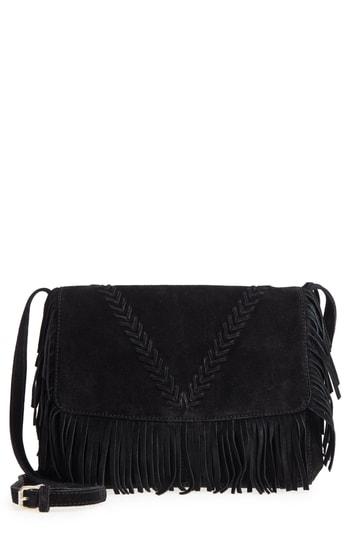 Ten79la Fringe Suede Crossbody Bag - Black