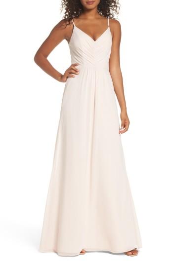 Women's Hayley Paige Occasions Gathered V-neck Chiffon Gown