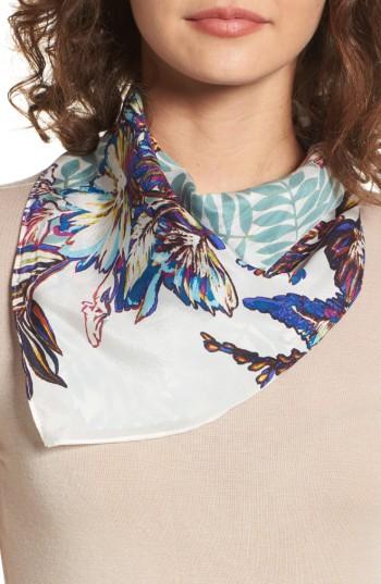 Women's Halogen Aloha Blooms Square Silk Scarf, Size - Blue