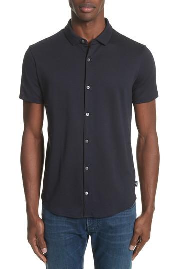 Men's Emporio Armani Slim Fit Cotton Knit Sport Shirt - Blue