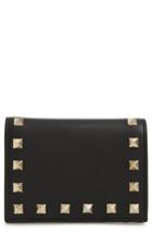Women's Valentino Garavani Rockstud Calfskin Leather French Wallet - Black