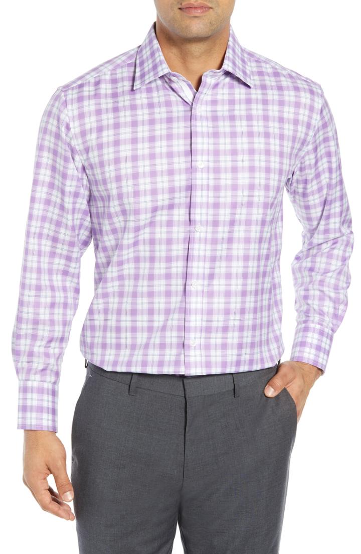 Men's English Laundry Regular Fit Plaid Dress Shirt - 32/33 - Purple