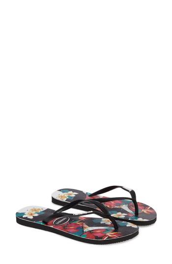 Women's Havaianas Slim Tropical Floral Flip Flop /36 Br - Black