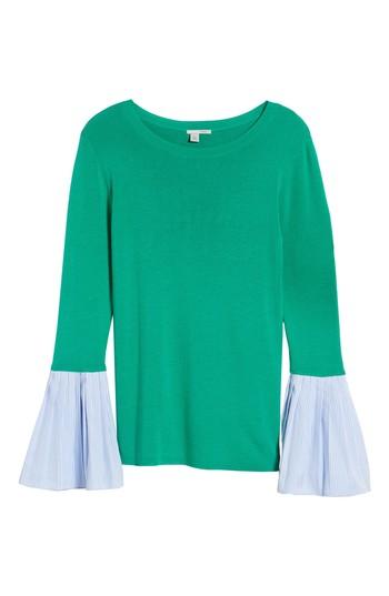 Women's Halogen Poplin Bell Cuff Sweater - Green