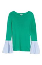 Women's Halogen Poplin Bell Cuff Sweater - Green