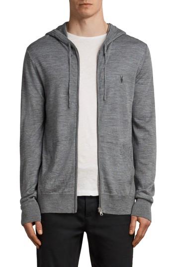 Men's Allsaints Mode Slim Fit Merino Wool Zip Hoodie - Grey