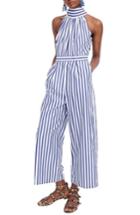 Women's J.crew Striped Halter Jumpsuit - Blue