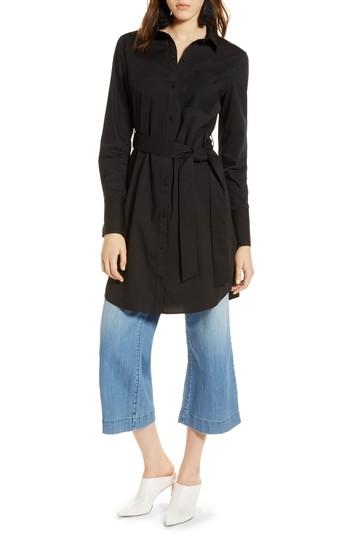 Women's Halogen Stretch Cotton Poplin Shirtdress - Black