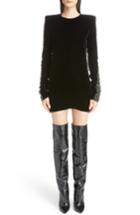Women's Saint Laurent Crystal Embellished Velvet Dress Us / 42 Fr - Black
