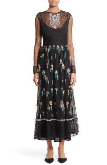 Women's Red Valentino Floral Embroidered Dress Us / 44 It - Black