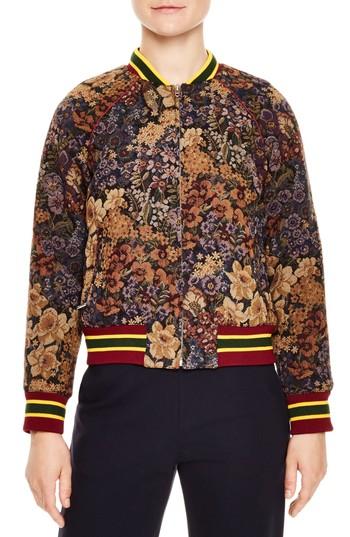 Women's Sandro Kenzy Floral Jacquard Bomber - Brown