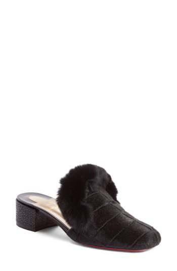 Women's Christian Louboutin Boudiva Genuine Rabbit Fur Trim Mule .5us / 35.5eu - Black
