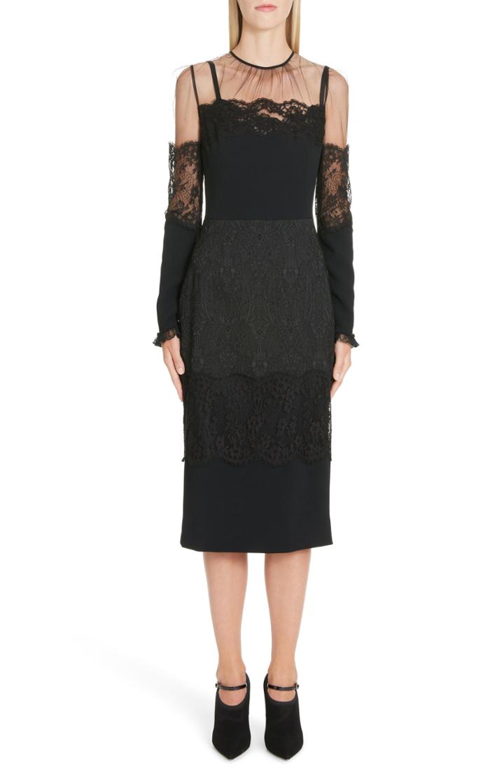 Women's Dolce & Gabbana Sheer Yoke Lace Sheath Dress Us / 38 It - Black