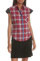 Women's Harvey Faircloth Mixed Plaid Flannel Blouse - Red