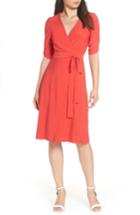 Women's Eliza J Ruched Sleeve Faux Wrap Dress - Red