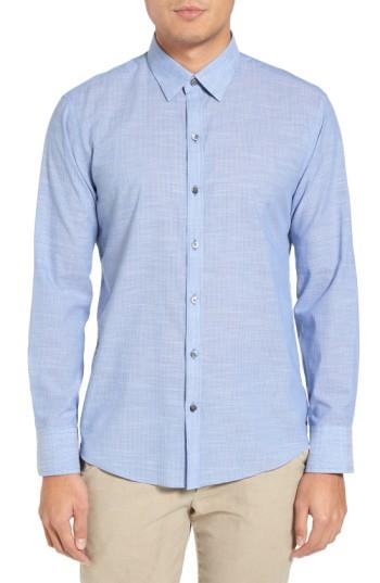 Men's Zachary Prell Ronan Trim Fit Stripe Sport Shirt, Size - Blue
