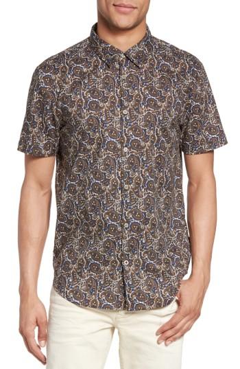 Men's John Varvatos Star Usa Paisley Trim Fit Sport Shirt, Size - Brown